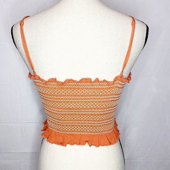 Sadie and Sage Smocked Crop Top Size Small Spaghetti Straps Orange - Picture 4 of 4